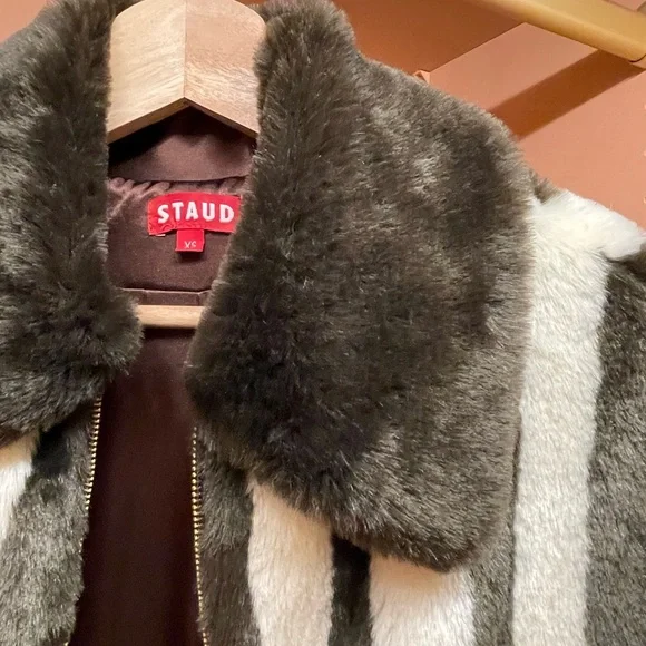 STAUD Faux Fur Striped Coat - Picture 3 of 5